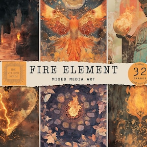 Pagine di tecniche miste FIRE ELEMENT, pagine di diario vintage Junk, collage digitale / estetica elementare / carta per scrapbooking, ATC e schede di diario