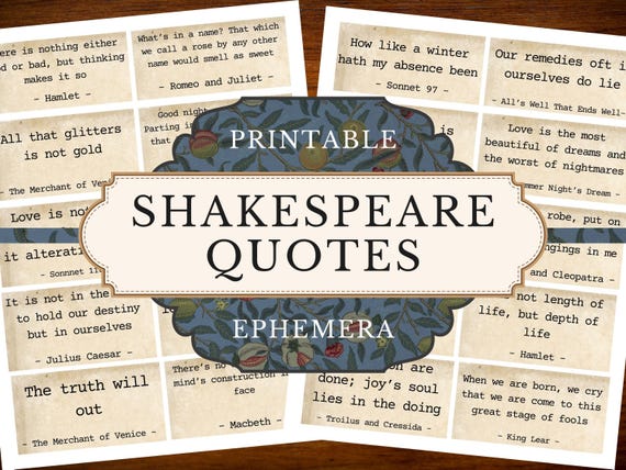 Vintage Shakespeare Quote Cards | Literary Ephemera (Instant Download)