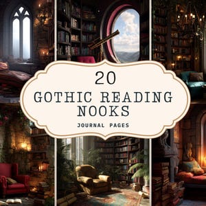 Gothic Bibliothek ästhetik Journal Seiten, Dark Academia druckbares Dekor, stimmungsvolle Leseecke Papier, verzauberte Schloss Ephemera