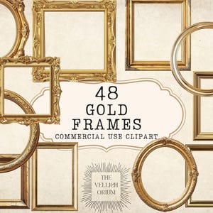 Gold Frame Clipart Vintage Ornate Borders, Baroque Frames, Antique Oval and Square Frame PNGs for Invitations, Junk Journals, Collage