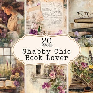 Papeles digitales para amantes de los libros, estilo shabby chic, scrapbooking con estilo cottagecore, estética de biblioteca antigua, páginas imprimibles para diario basura