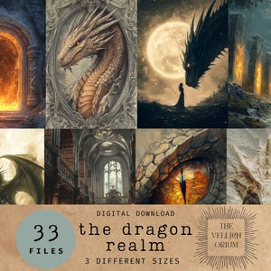 Dragon Realm - Fantasy Dragon Journal Pages in 3 Sizes – Fantasy Ephemera for Crafting & Scrapbooking - Junk Journal Pages