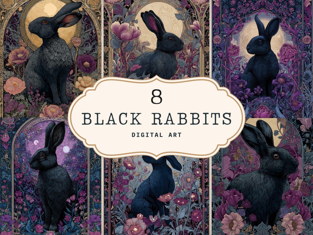 Black Rabbit Wall Art Printable • Gothic Bunny Illustration • Dark ...