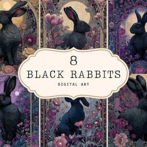 Arte de pared de conejo negro imprimible • Ilustración de conejo gótico • Decoración de animales del bosque oscuro • Descarga de arte mágico de la luna • Impresión de liebre bruja
