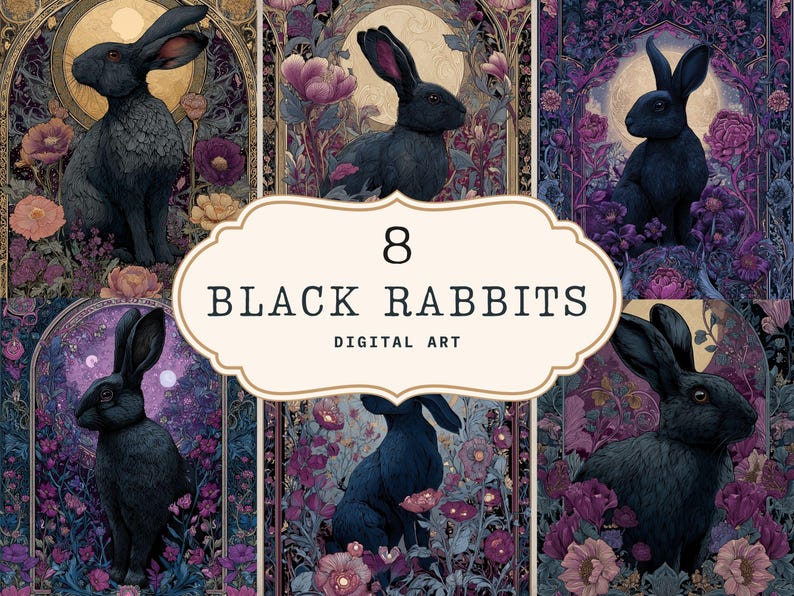 Gothic Black Rabbit Art Prints • Witchy Forest Animal Decor (digital ...