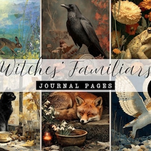 Art animalier familier de sorcière pour journaux indésirables, créatures mystiques éphémères, pages imprimables païennes des bois, roue de l'année