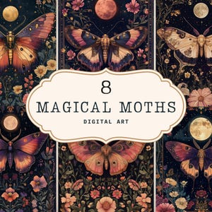 Magical Moths | Vintage Celestial Art, Mystical Insect Illustrations, Moon Phase Ephemera for Junk Journals and Printable Crafts