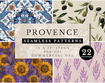 Provence Seamless Patterns | French Country Digital Paper (12x12" JPEGs)