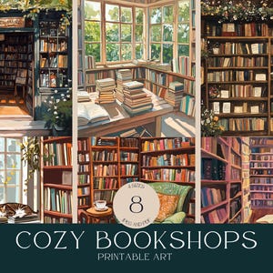 Gemütliche Buchhandlung Drucke, Vintage Bibliothek Kunst, Buch-Liebhaber-Wand-Dekor, Warme Leseecke Ästhetik, Cottagecore Bücherregal, digitaler Download