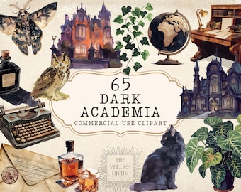 Dark Academia Clipart Bundle – Gothic Ephemera, Vintage Graphics (PNG)
