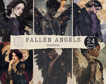 Fallen Angels Ephemera Clipart, Dark Gothic Fantasy Printables (Digital Download)