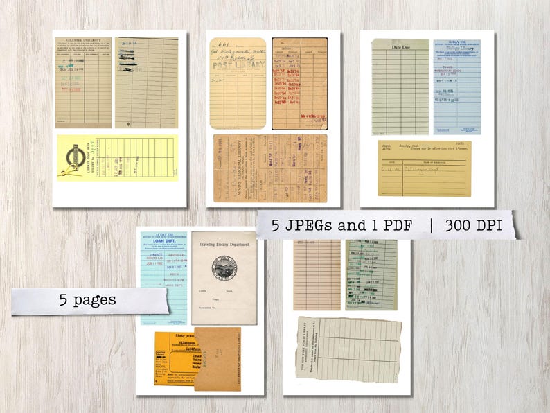 Vintage Library Cards, Antique Ephemera Pack, Bookish Junk Journal Kit ...