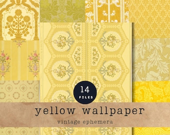 Vintage Yellow Floral Wallpaper – Printable Ephemera (PDF & JPEG)