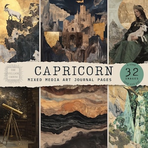 CAPRICORNE Pages de revue d'art | Astrologie Esthétique | Papier de scrapbooking, techniques mixtes, cartes ATC et cartes pour carnet | Élément Terre | L'art du zodiaque
