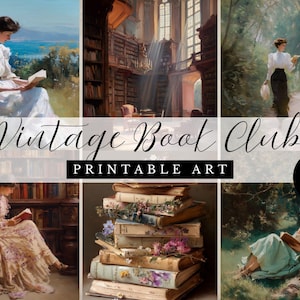 Vintage lesen druckbare Kunst | Antikes Buch-Liebhaber-Dekor | Viktorianische Frauen mit Büchern | Romantische Bibliothek Wandkunst Download