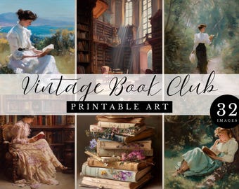 Vintage Reading Printable Art | Antique Book Lover Decor | Victorian Women with Books | Romantic Library Wall Art Download