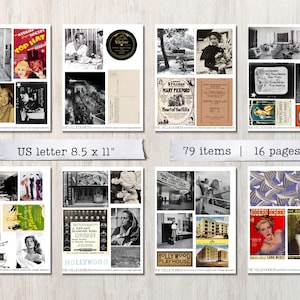 May include: A digital collage sheet with 79 vintage images, including movie stars, movie posters, and old Hollywood glamour. The collage sheet is 8.5 inches by 11 inches and has 16 pages.