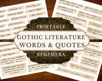 Gothic Literature Quotes and Words | Bookish Junk Journal Ephemera | Poetry Digital Download | Literary Scrapbooking
