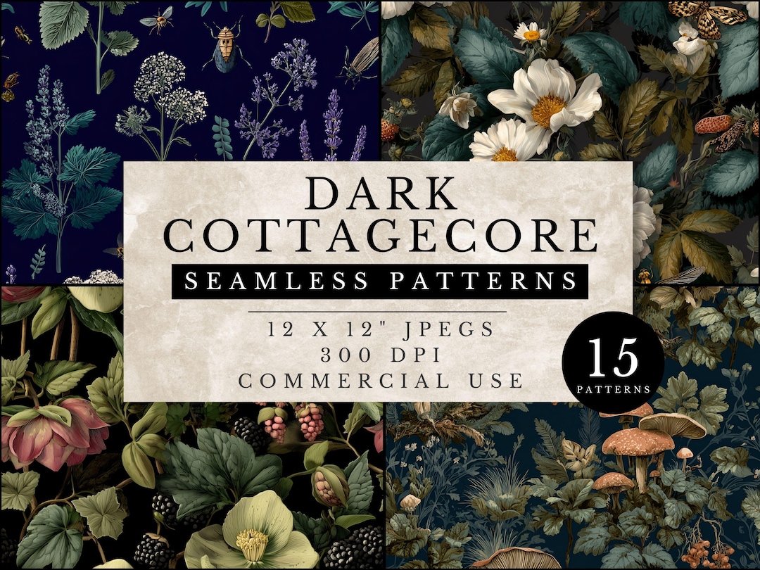Dark Cottagecore Seamless Pattern | Vintage Woodland Digital Paper - Etsy