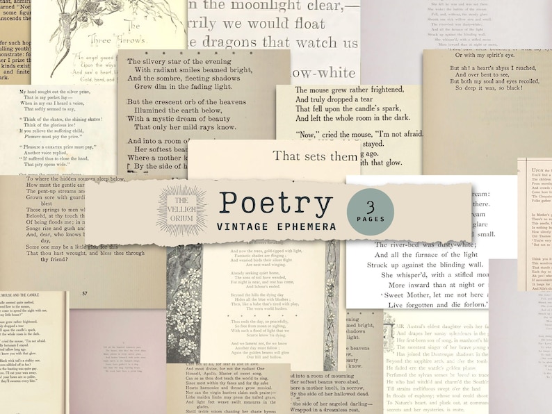Vintage Poetry Snippets Digital Collage Sheets – Printable Antique Poem ...