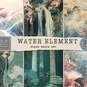 WATER ELEMENT Páginas de mídia mista, páginas de diário de lixo vintage, colagem digital | Estética elementar | Papel para scrapbook, ATCs e cartões de diário