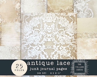 Antiek kant digitaal papier | Efemere ongewenste tijdschriften (8,5 x 11 inch)