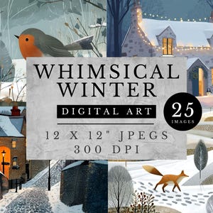 Paysages d'hiver fantaisistes | Scènes d'hiver douillettes, affiches de villages de Noël, oeuvres d'art de paysages enneigés | Fabrication de cartes, journal indésirable, scrapbooking