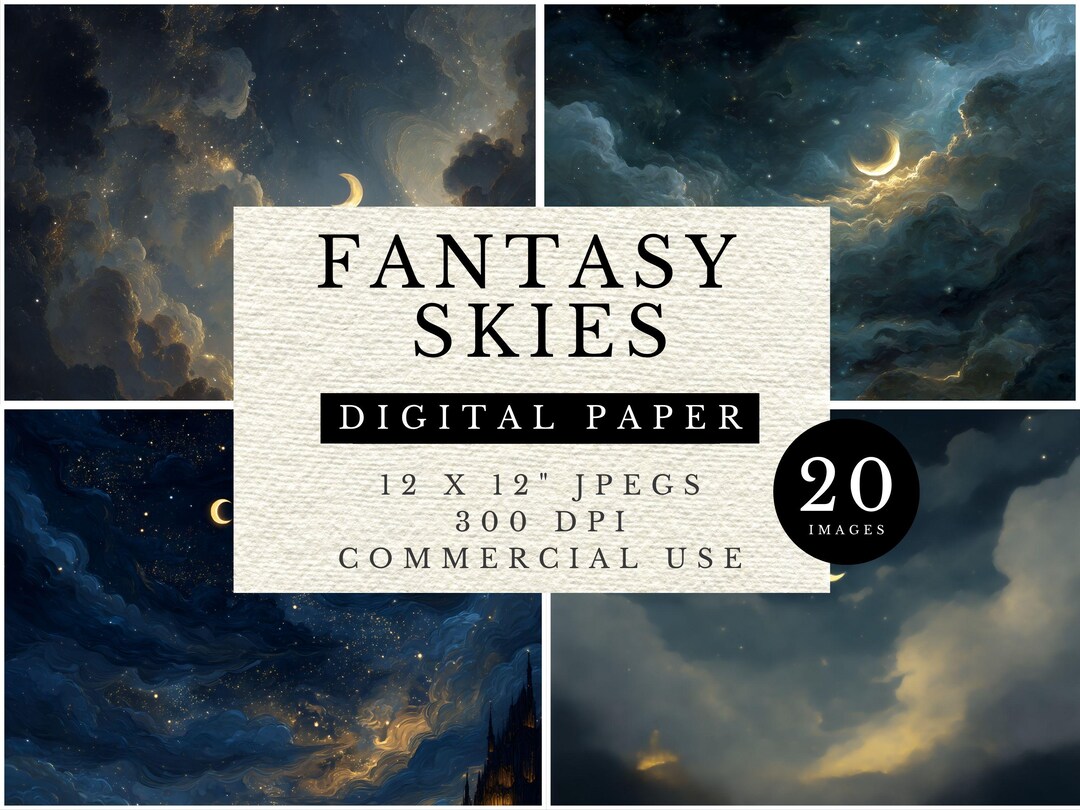 Celestial Night Sky Digital Paper, Fantasy Moon Clouds (12x12" JPEG) - Etsy
