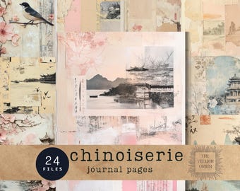 Páginas de diario chinoiserie / Papel de fondo, papel de inspiración vintage china para scrapbooking y manualidades / Diario basura, collage de técnica mixta