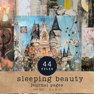 Sleeping Beauty Digital Journal Pages – Printable Fairy Tale Ephemera, Fantasy Scrapbook Kit, Romantic Junk Journaling Paper