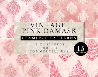 Vintage Pink Damask Seamless Pattern Clipart