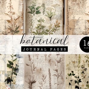 Pages vintage de journal botanique pour journalisation indésirable, éphémères de plantes anciennes, art d'herbier imprimable, papier vieilli | Pages de remplissage