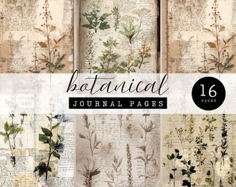 Vintage Botanical Journal Pages, Antique Herbarium Art (Digital Download)