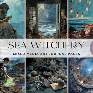 Pages de journal d'art de sorcière de mer | Éphémères de sorcellerie côtière à imprimer | Papier pour collage Ocean Magic | Esthétique de sort de plage mystique