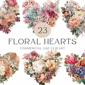 Floral Heart Clipart for Sublimation and Card Making | Romantic Watercolor Flowers, Vintage Style Botanicals for Crafts & Weddings