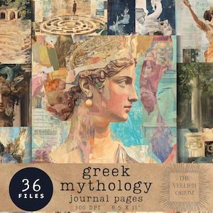 Pages d'art numérique de la mythologie grecque | Grèce antique | Journal imprimable Ephemera | Déesses grecques | Journal indésirable, techniques mixtes