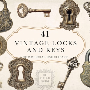 Vintage Lock and Key Clipart | Ornate Antique Keyhole Illustrations for Collage, Junk Journals, Scrapbooking & Gothic Paper Crafts
