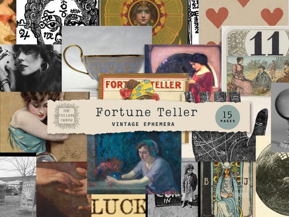 Vintage Fortune Teller Ephemera, Mystical Art, Tarot & Astrology (15 Printable Pages)