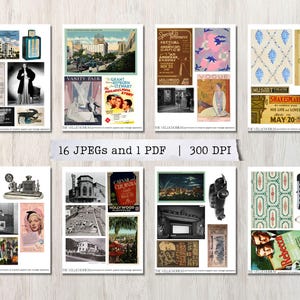 May include: A collage of vintage images featuring a variety of themes, including Hollywood, fashion, and theater. The images are in black and white and color, and they are arranged in a grid pattern. Some of the images include text, such as "Vanity Fair" and "Vogue".