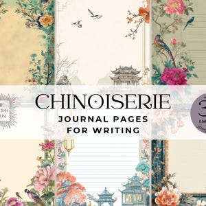 Páginas de diario chinoiserie para escribir / Papelería floral vintage / Papel de diario imprimible / Páginas de álbum de recortes de diario digital