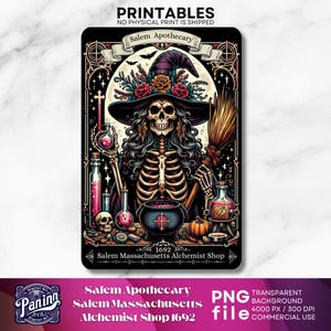 Salem Apotheker Skelett Hexe Tarot Karte illustrativ, Alchemist Shop Retro Skelett, Halloween Hexen Tarot Karte, Halloween Hexen Geschenk