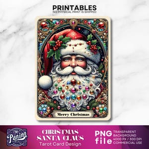 Weihnachten Weihnachtsmann Tarot-Karte, Illustration Tarotkarte Liebhaber Geschenk, Weihnachtsmann druckbare Tarot-Karte, Tarotkarten-Deck