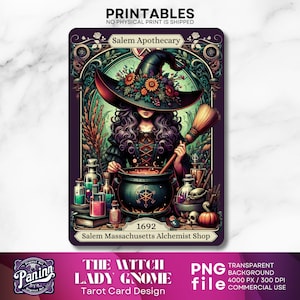 The Witch Lady gnome Tarot Karte illustrativ, liebevolle gnome Hexe Tarot Deck, Halloween Hexenwichtel, Halloween Hexenwichtel kunstvoll