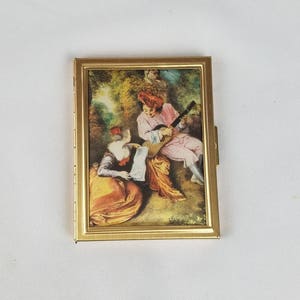 Vintage Renaissance style hinged metal photo case album padded fabric cover