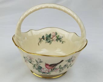 Vintage Lenox serenade basket hand decorated 24k gold bird floral porcelain