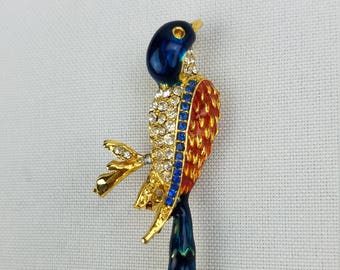 Vintage crystal bird brooch pin multi color rhinestones bird enamel