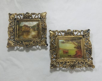 Vintage padded fabric outdoor country picture wall hanging decor renaissance style set of 2