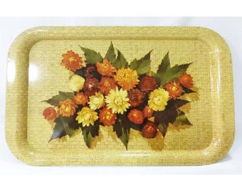 Vtg TV tray metal tin snack lap serving  floral rustic cottagecore farmhouse