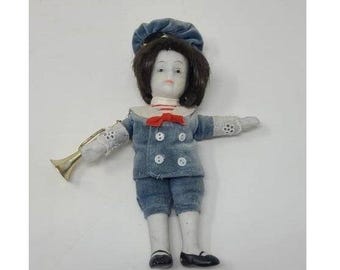 Vtg porcelain Kurt S. Adler doll 1980 trumpet figurine dollhouse
