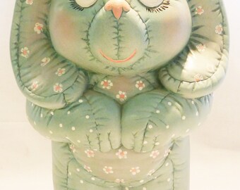 Bunny ceramic patches blue vintage 1986 easter 9" tall